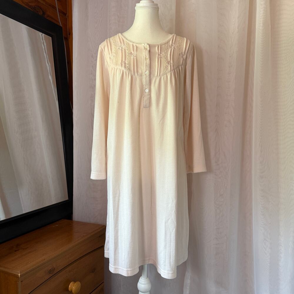 Miss Elaine Light Pink Embroidered Ribbed Nightgown Sleep Dress Coquette Granny